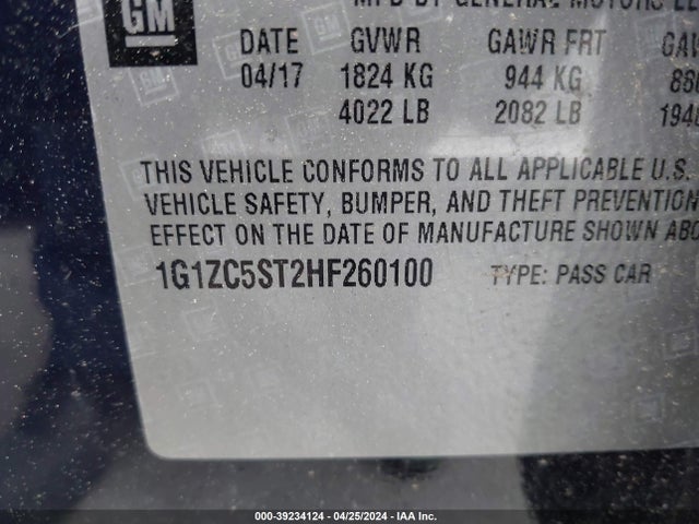 Chevrolet Malibu 1fl 2017 1G1ZC5ST2HF260100 Image 9