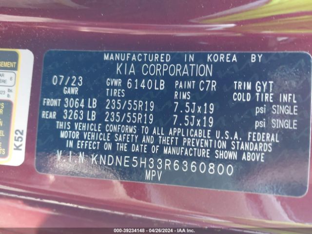 KNDNE5H33R6360800 KIA Carnival Mpv Sx Prestige