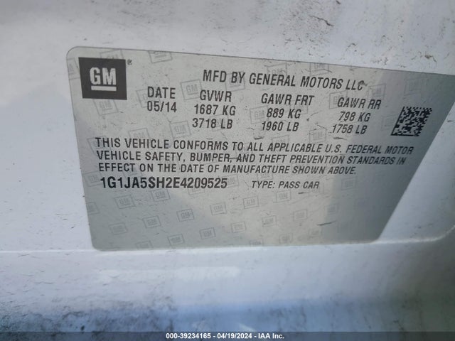 Chevrolet Sonic Ls Auto 2014 1G1JA5SH2E4209525 Image 9