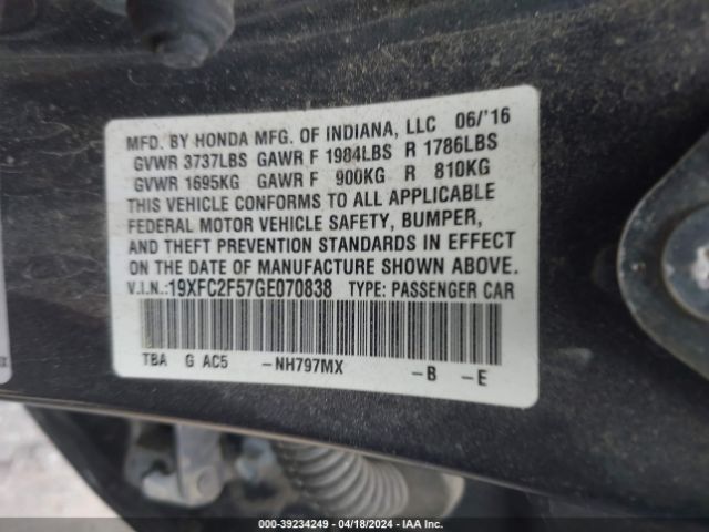 19XFC2F57GE070838 Honda Civic Lx