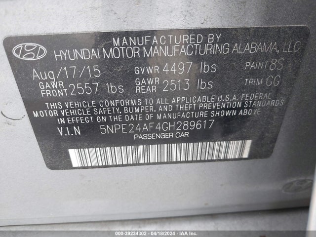 Hyundai SONATA SE 2016 5NPE24AF4GH289617 Image 9