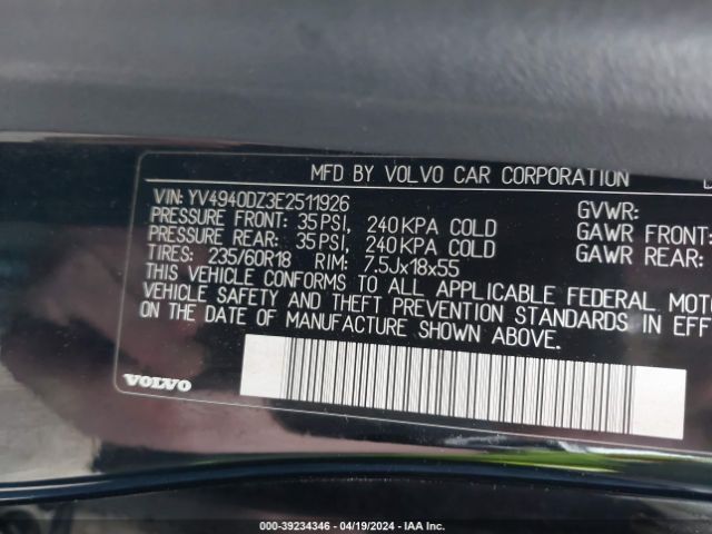 YV4940DZ3E2511926 Volvo Xc60 3.2/3.2 Platinum/3.2 Premier/3.2 Premier Plus