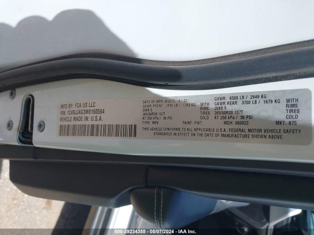 1C4RJJAG3M8160564 Jeep Grand Cherokee L Altitude 4x2