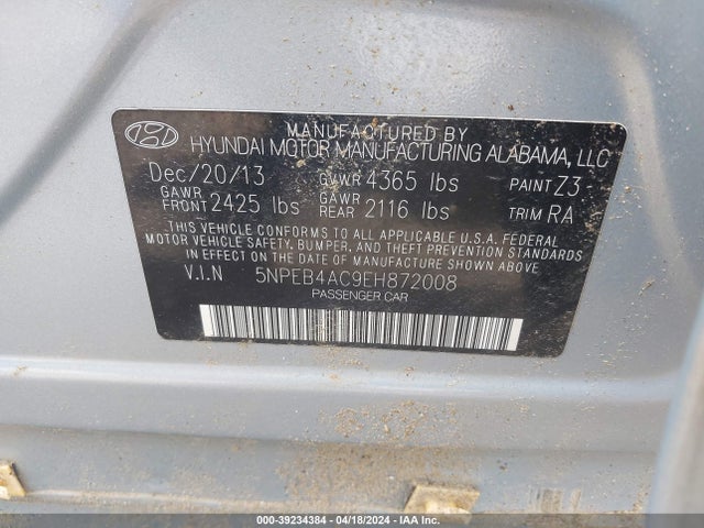 Hyundai SONATA GLS 2014 5NPEB4AC9EH872008 Image 9