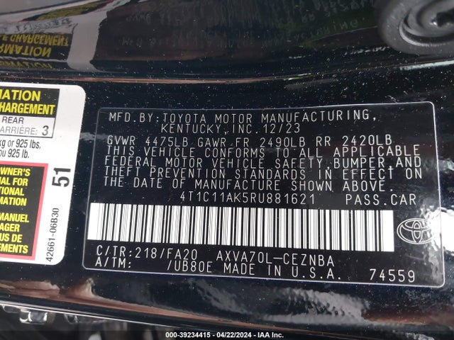 Toyota CAMRY LE 2024 4T1C11AK5RU881621 Image 9