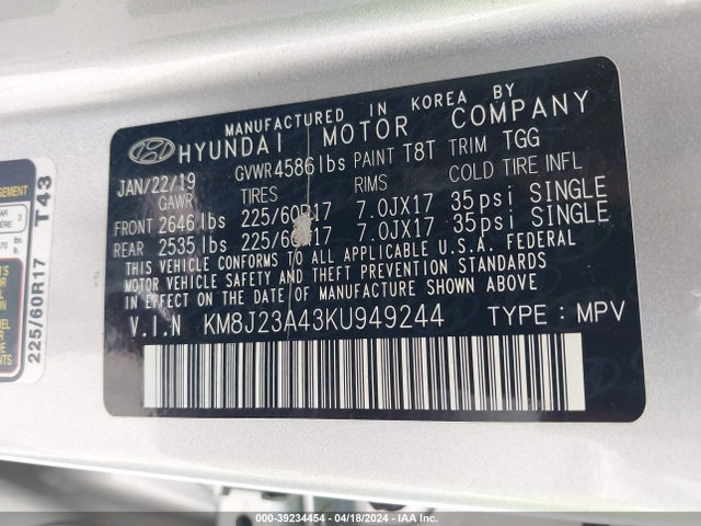 Hyundai TUCSON SE 2019 KM8J23A43KU949244 Image 9