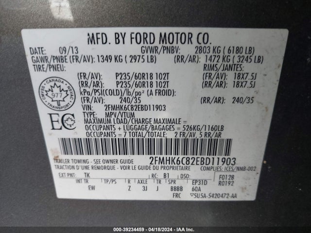 Ford FLEX SEL 2014 2FMHK6C82EBD11903 Image 9