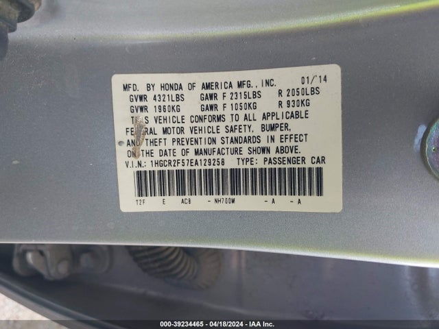 Honda Accord Sport 2014 1HGCR2F57EA129258 Image 9