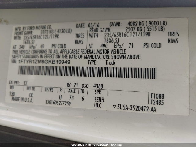 Ford Transit-250 2016 1FTYR1ZM8GKB19949 Image 8