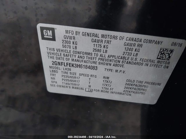 Chevrolet EQUINOX LT 2017 2GNFLFEK3H6184083 Image 9