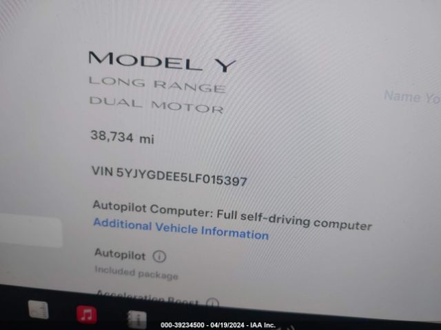 2020 TESLA MODEL Y 5YJYGDEE5LF015397 Photo 6