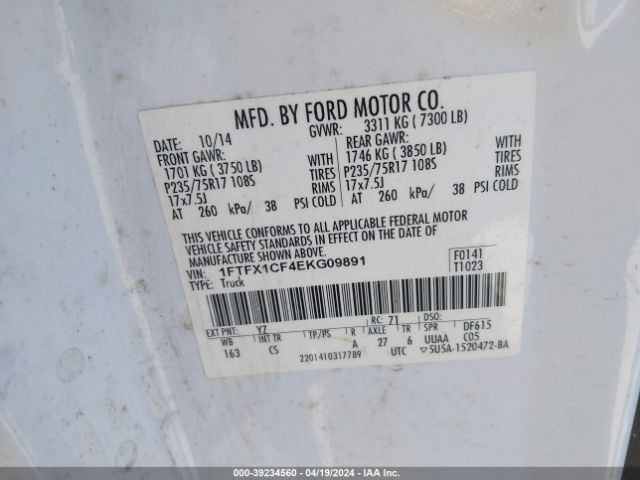 1FTFX1CF4EKG09891 Ford F-150 Xl
