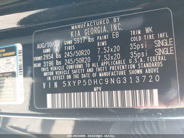 KIA Telluride Sx 2022 5XYP5DHC9NG313720 Image 9