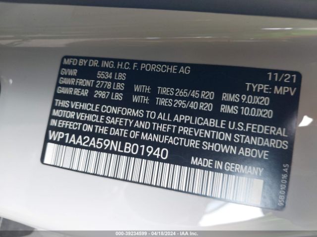 WP1AA2A59NLB01940 Porsche Macan