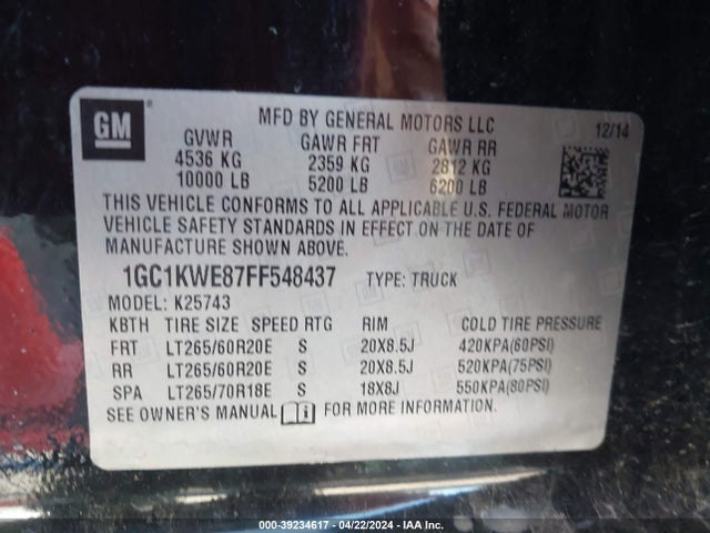Chevrolet Silverado 2500hd Ltz 2015 1GC1KWE87FF548437 Image 9