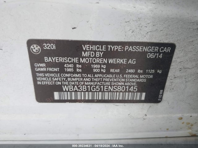BMW 320i 2014 WBA3B1G51ENS80145 Image 9