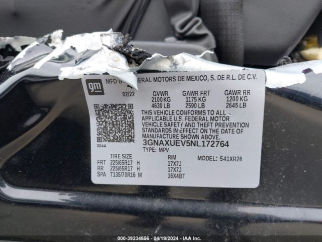 3GNAXUEV5NL172764 Chevrolet Equinox Awd Lt