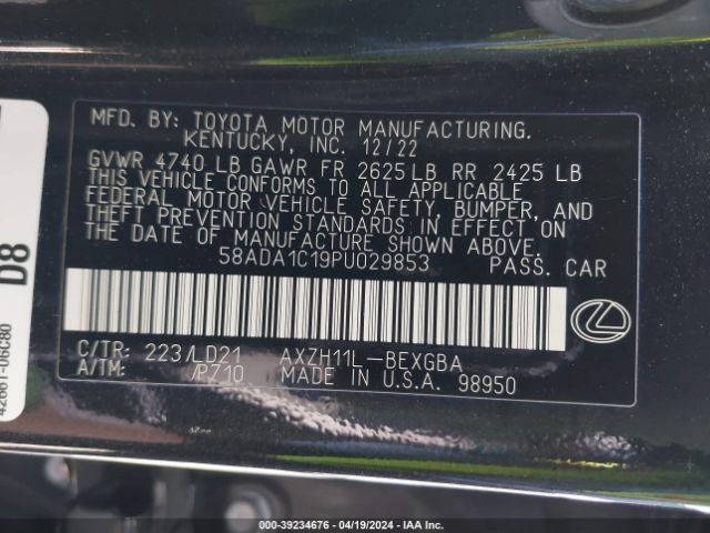 58ADA1C19PU029853 Lexus ES 300H