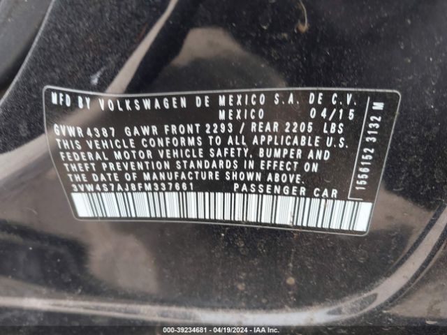 3VW4S7AJ8FM337661 Volkswagen Jetta 2.0t Gli Sel