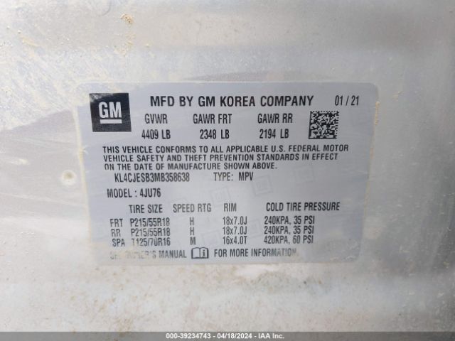 KL4CJESB3MB358638 Buick Encore Awd Preferred
