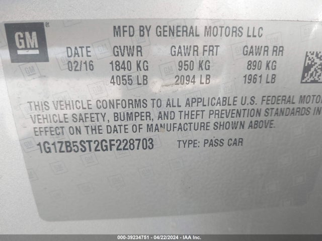 Chevrolet MALIBU LS 2016 1G1ZB5ST2GF228703 Image 9