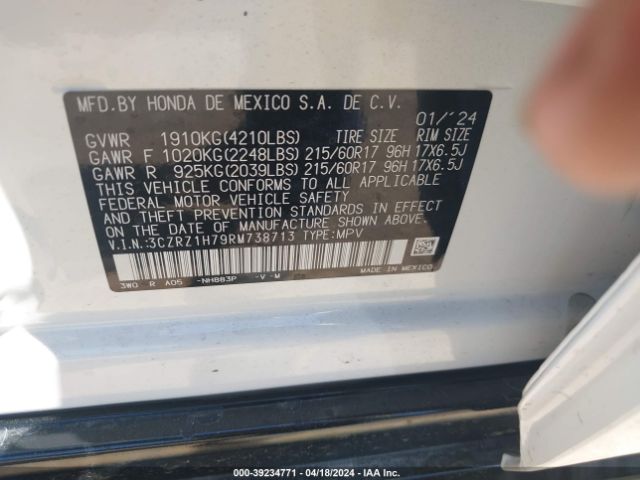 3CZRZ1H79RM738713 Honda Hr-v 2wd Ex-l/2wd Ex-l W/o Bsi