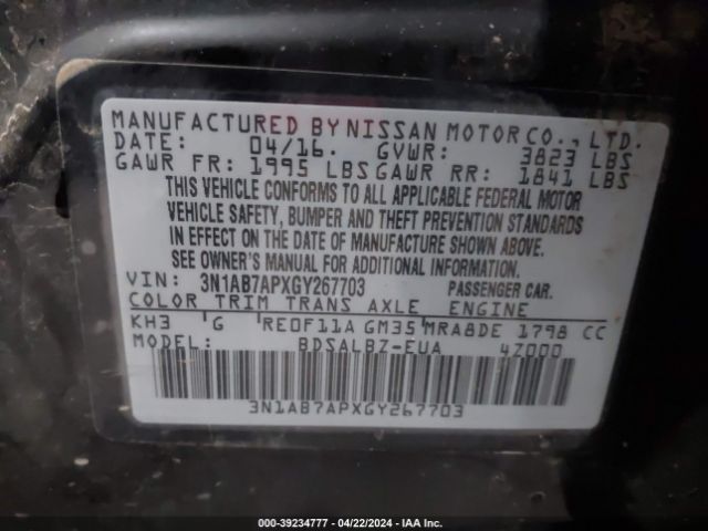 3N1AB7APXGY267703 Nissan SENTRA S
