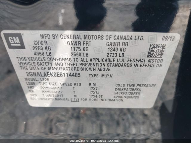 2GNALAEK0E6114405 Chevrolet EQUINOX LS