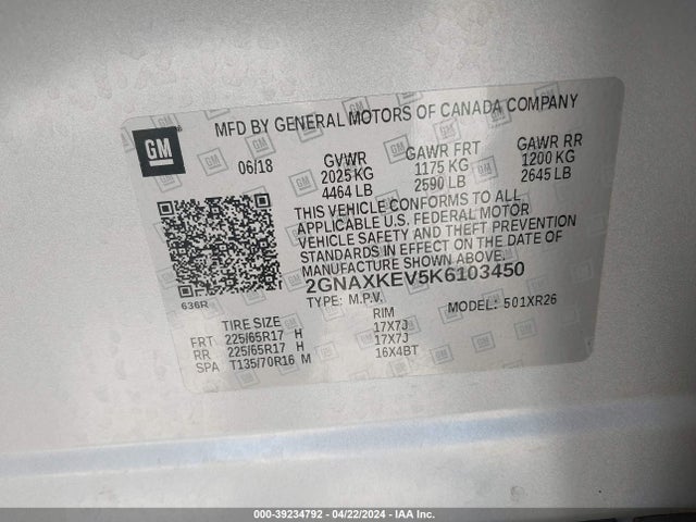 Chevrolet EQUINOX LT 2019 2GNAXKEV5K6103450 Image 9