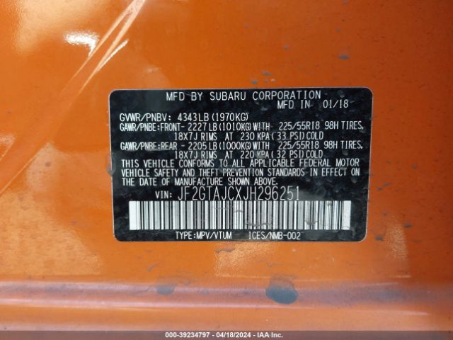 JF2GTAJCXJH296251 Subaru Crosstrek 2.0i Limited