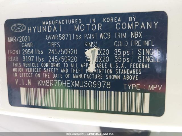 KM8R7DHEXMU309978 Hyundai Palisade Calligraphy