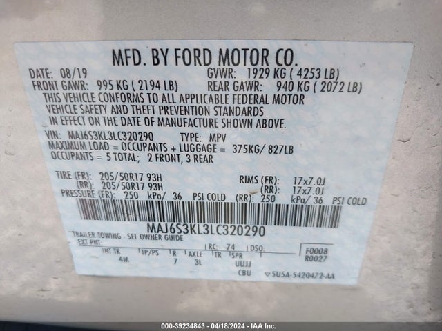 Ford Ecosport Titanium 2020 MAJ6S3KL3LC320290 Image 9