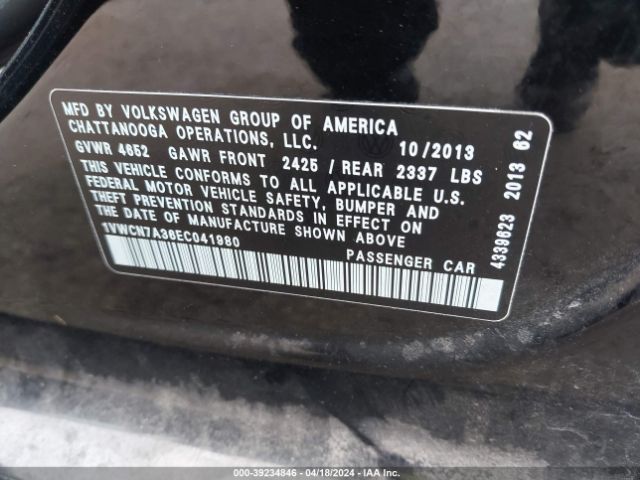 1VWCN7A36EC041980 Volkswagen Passat 2.0l Tdi Sel Premium