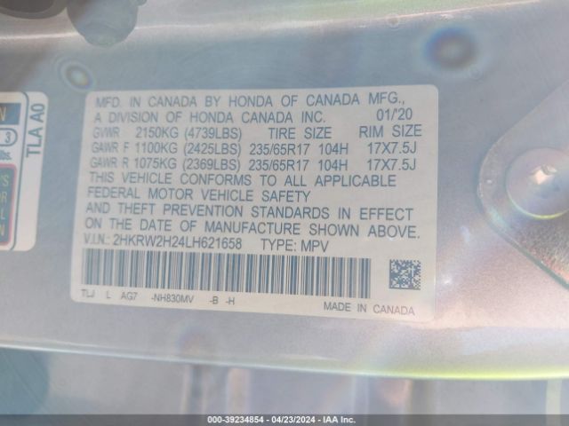 2HKRW2H24LH621658 Honda Cr-v Awd Lx