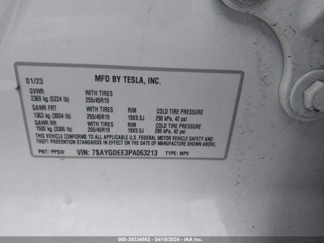 7SAYGDEE3PA063213 Tesla Model Y Awd/long Range Dual Motor All-wheel Drive
