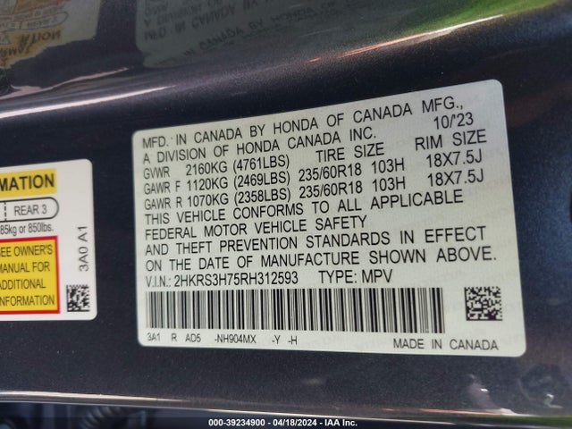 Honda Cr-v Ex-l 2wd 2024 2HKRS3H75RH312593 Image 9