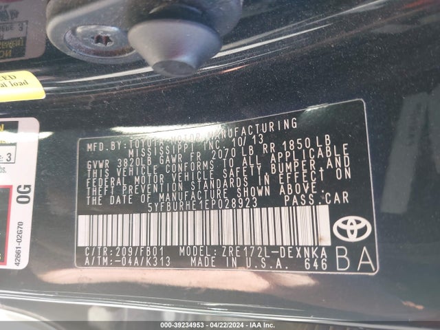 Toyota Corolla Le Plus 2014 5YFBURHE1EP028923 Image 9