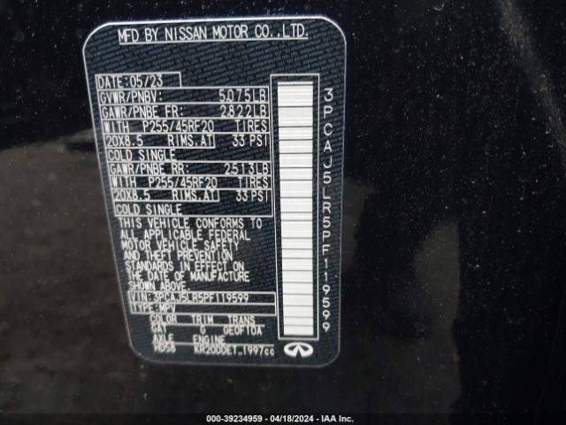 3PCAJ5LR5PF119599 Infiniti Qx55 Sensory Awd