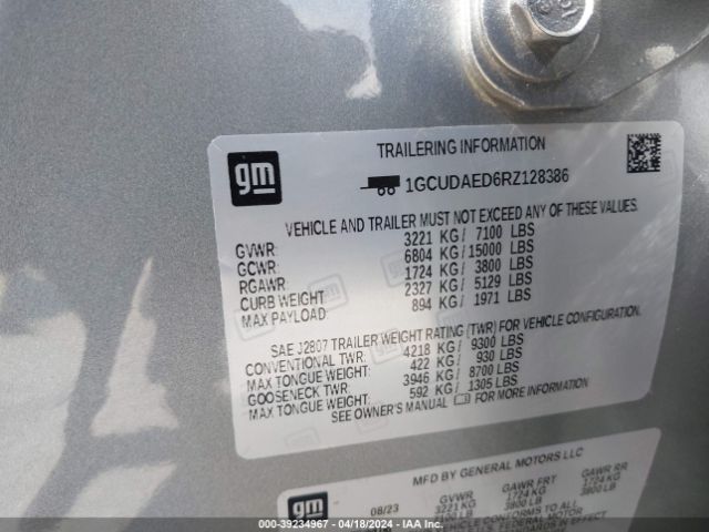 1GCUDAED6RZ128386 Chevrolet Silverado 1500 4wd  Short Bed Wt