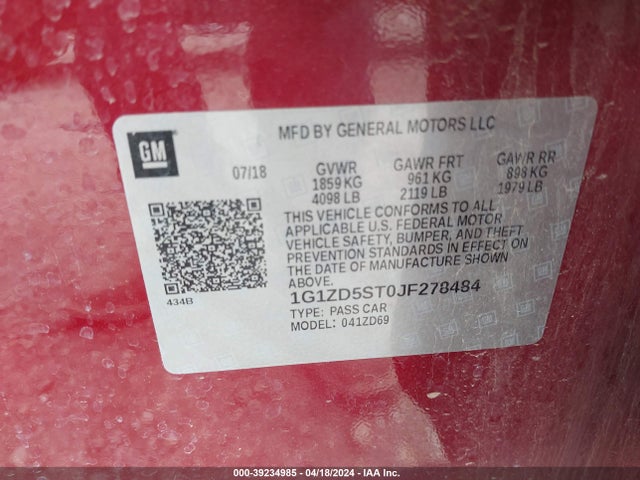 Chevrolet MALIBU LT 2018 1G1ZD5ST0JF278484 Image 9
