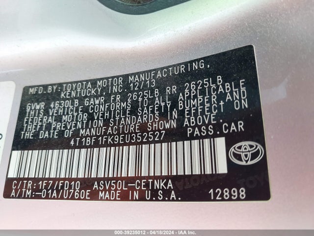 Toyota CAMRY LE 2014 4T1BF1FK9EU352527 Image 9