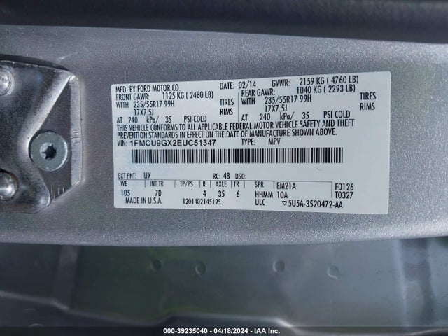 Ford ESCAPE SE 2014 1FMCU9GX2EUC51347 Image 9