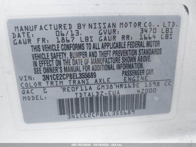 Nissan Versa Note Sv 2014 3N1CE2CP8EL355689 Image 9
