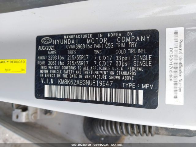 KM8K62AB3NU819647 Hyundai Kona Sel