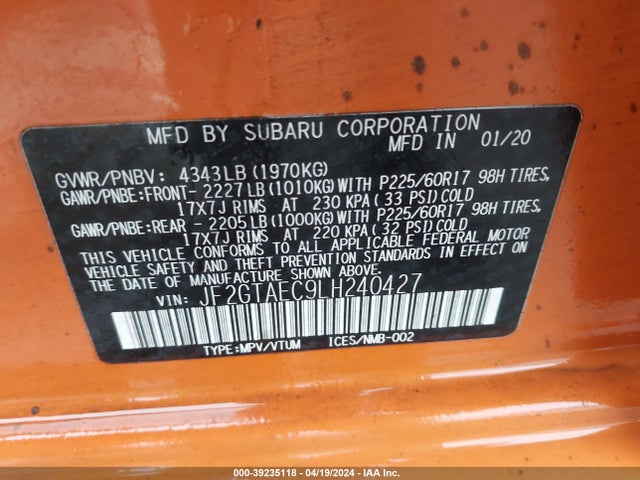 Subaru Crosstrek Premium 2020 JF2GTAEC9LH240427 Image 9