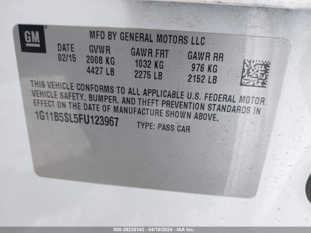 Chevrolet MALIBU LS 2015 1G11B5SL5FU123967 Image 9