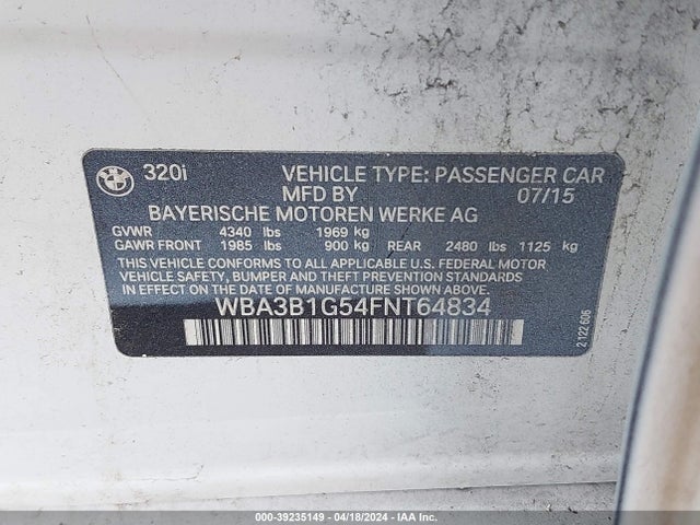 BMW 320i 2015 WBA3B1G54FNT64834 Image 9