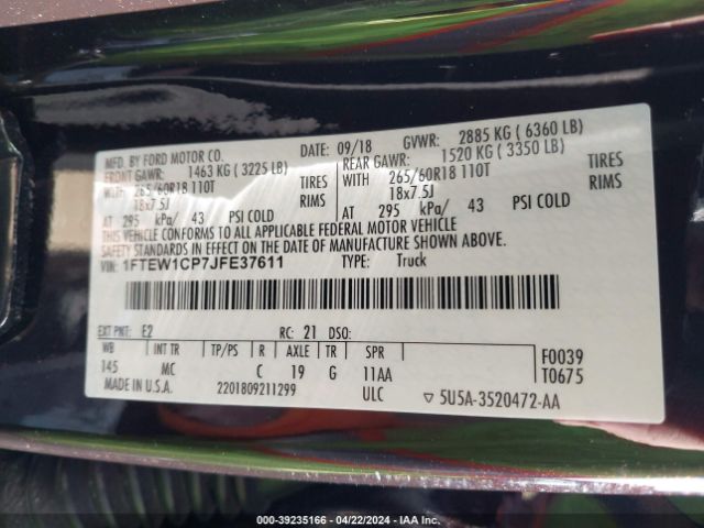 1FTEW1CP7JFE37611 Ford F-150 Xlt