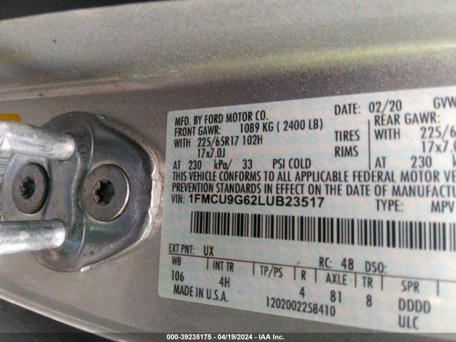 Ford ESCAPE SE 2020 1FMCU9G62LUB23517 Image 9
