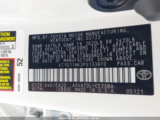 Toyota CAMRY SE 2023 4T1G11AK3PU133870 Image 9